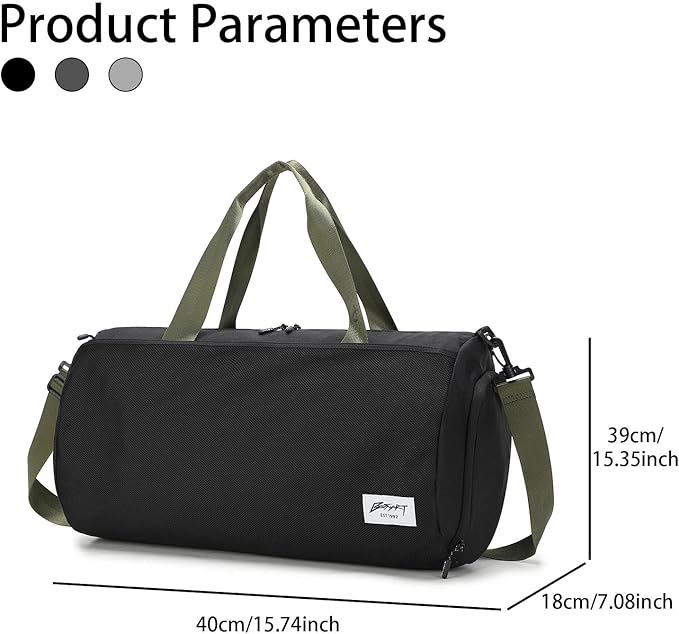 BE SMART Waterproof Mens Gym Bag with Shoe Compartment, Duffle Bag with Wet Pocket for Men, Lightweight Large Sport Duffel Bag With Tpu Pocket (Black/olive green with TPU pocket)