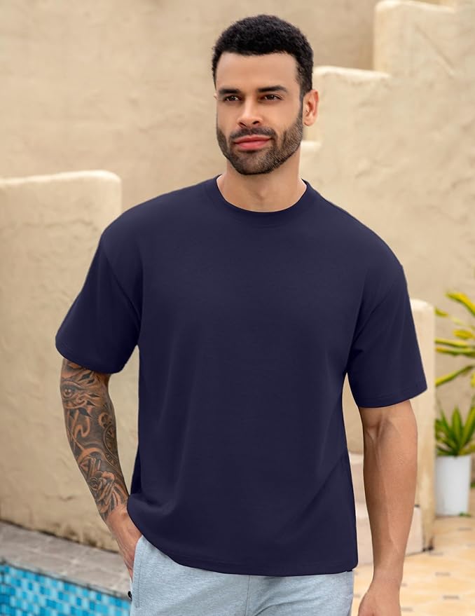 Mens Oversize Short Sleeve T-Shirts Loose Fit Solid Color Lightweight Tee Shirt Athletic Dry Fit Top