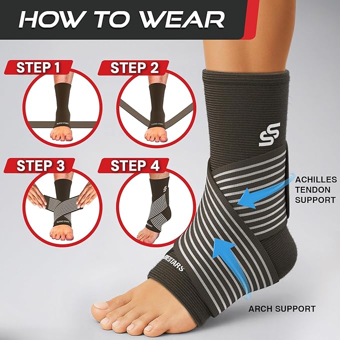 Sleeve Stars Ankle Brace for Women & Men, Ankle Wrap for Sprain, Compression Sleeve for Plantar Fasciitis Relief, Easy Customizable Support: w/ Removable Strap (Pair/M:10"-12"/Dark Brown)