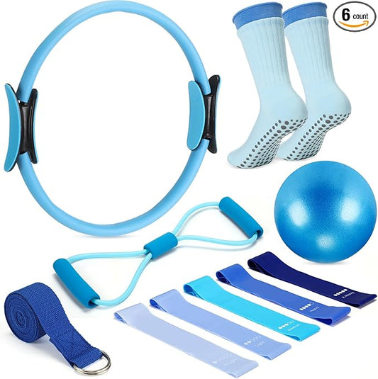 Home Pilates Essentials Kit for Women Pilates Equipment Set with Yoga Ball Resistance Band, Circle, Yoga Ring Circle Set for Beginners Home Workouts Legs Arms and Thighs