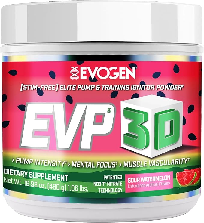 Evogen EVP 3D - Stim Free Pre Workout Powder for Men & Women | Sugar Free Non Stim Preworkout with Beta Alanine and Creatine for Energy & Pump | Sour Watermelon | 40 Servings