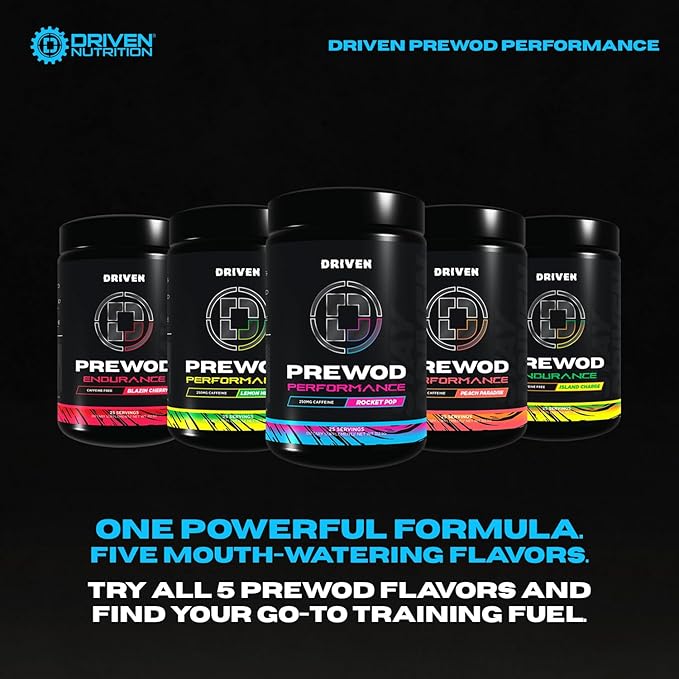 Driven PREWOD Energy Drink Powder, 25 Servings - Pre-Workout Supplement wit- Boosts Energy, Focus, Strength, & Endurance for High-Intensity Training (Performace, Rocket Pop)