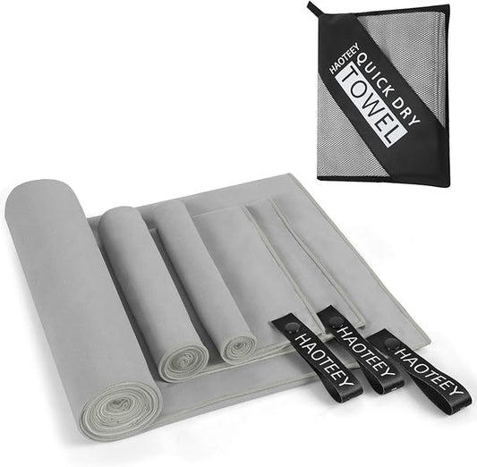 Quick Dry Travel Towel, 3 Sizes 1 Pack Camping Microfiber Towel, Lightweight Fast Drying Towels Set 60"x30", 30"x15", 15"x15" w/Bag for Gym, Beach, Hiking, Swimming, Grey