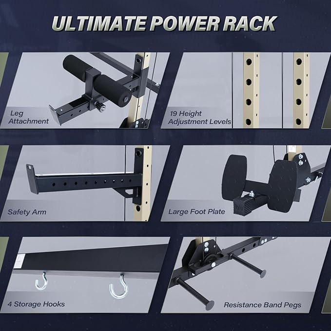 MAJOR FITNESS Drone3 Power Rack, Multi-Function Home Gym Squat Rack with Pull-Up Bar, Cable Crossover & J-Hooks, Heavy-Duty Steel Frame for Maximum Stability & Strength Training