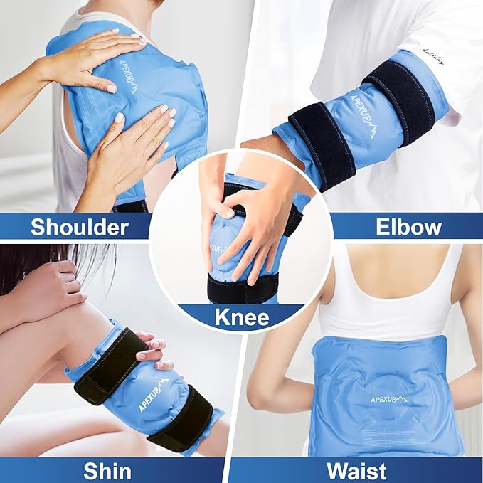 APEXUP Ice Pack for Knee Pain Relief, Large Reusable Wrap After Surgery, Flexible Gel Cold Pack for Injuries, Pain Relief for Back, Shoulder, Elbow, Ankle and Leg (Blue, L, 2PK)
