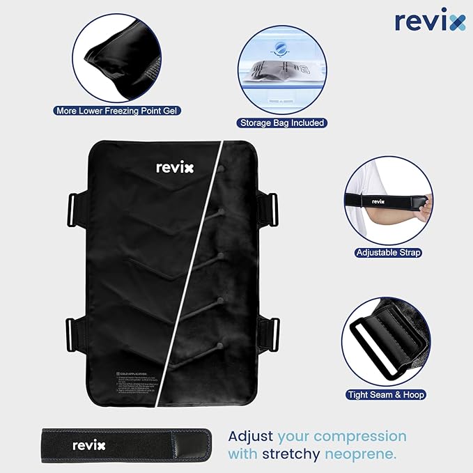 REVIX Extra Large Ice Pack for Back, 13” x 21” Reusable Gel Cold Pack Wrap for Full Back, Hip, and Leg Relief, XXL Cold Compress for Muscle Soreness, Fatigue, and Everyday Recovery, Black