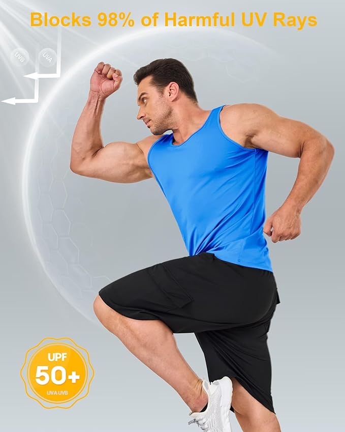 Boladeci Men's Tank Top Workout Athletic Quick Dry UPF 50+ Sun Protection Lightweight Summer Beach Gym Sleeveless Shirts
