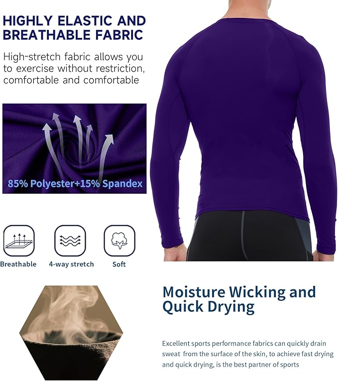 Compression Shirt Men Long Sleeve Quick Dry T-Shirt Athletic Workout Base Layer Running Sports Gym Undershirts