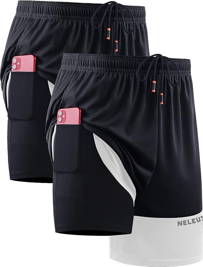 NELEUS Men's 2 in 1 Running Shorts with Liner,Dry Fit Workout Shorts with Pockets