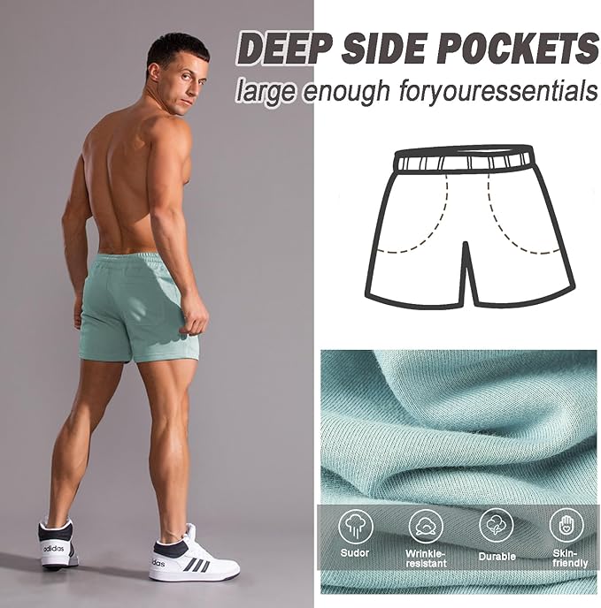 Mens 5 Inch/7 Inch Cotton Shorts Mens Sweat Athletic Shorts for Men Gym Worket Shorts with Pockets