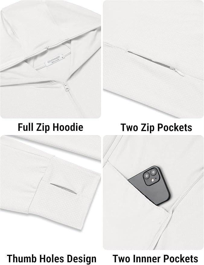 COOFANDY Men Full Zip UPF 50 Sun Protection Hoodie Jacket Long Sleeve Lightweight Breathable UV Shirts with Pockets