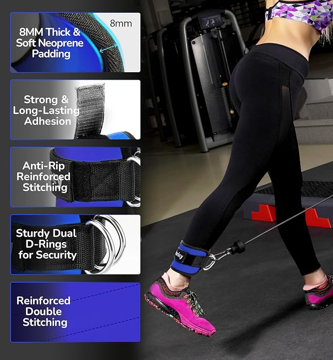 Ankle Strap for Cable Exercise Machines, Work Out Cuff Attachment Ankle Resistance Bands, Cable Kick Back Straps for Gym, Glute Workouts, Kickbacks, Leg Extensions, Hip Abductors, Booty Workouts