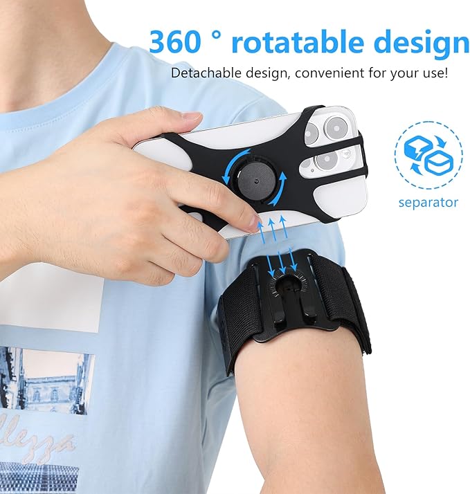 Universal Phone Armband and Wrist Holder 360 Rotatable Sports Arm Band for Running Jogging Gym Workouts iPhone 14 13 12 11 Pro Max Samsung Galaxy S21 S20 Fits Smartphones 4 to 7 Inches, More
