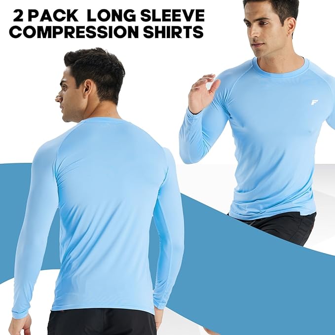 Men's Compression Shirts Long Sleeve Running Athletic Undershirts Workout Baseball Base Layer Fishing Rash Guard Tops 2 Pack