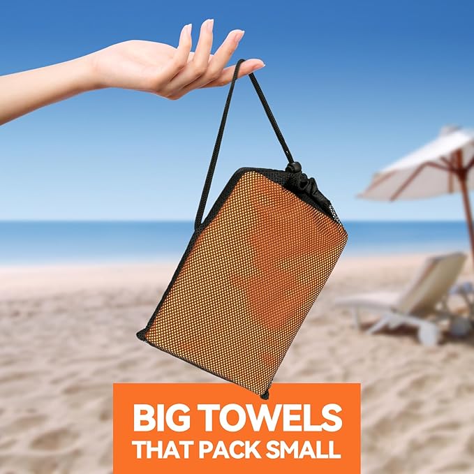 Microfiber Beach Towel-Perfect for Travel, Sports, Camping, Swimming, Yoga, Gym- Quick Dry, Sand Free, Compact, Lightweight, Absorbent (Orange, X-Large(200x90cm, 78x35”))