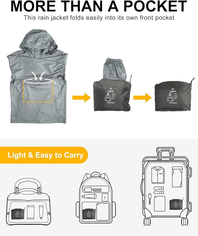 Outdoor Ventures Men's Rain Jacket Waterproof Lightweight Packable Rain Pullover for Hiking Golf Running