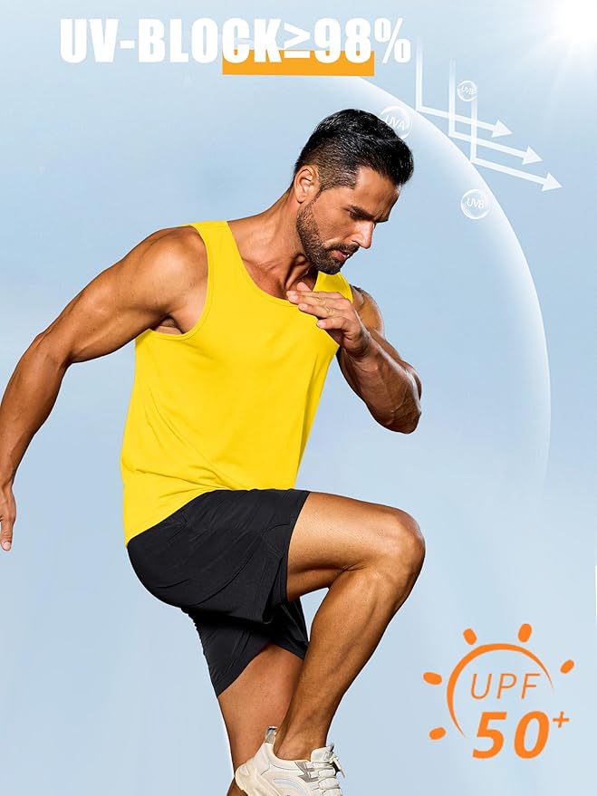 Cotrasen Men's Tank Top UPF 50+ Sleeveless Shirt Cotton Moisture Wicking Casual Gym Workout Shirts Cooling Muscle Tee Shirt