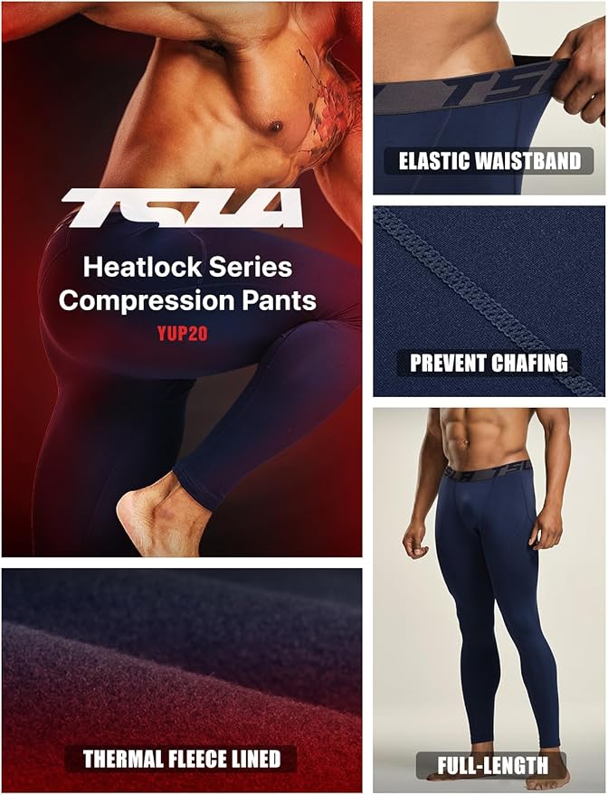 TSLA Men's Thermal Compression Pants, Athletic Sports Leggings & Running Tights, Wintergear Base Layer Bottoms