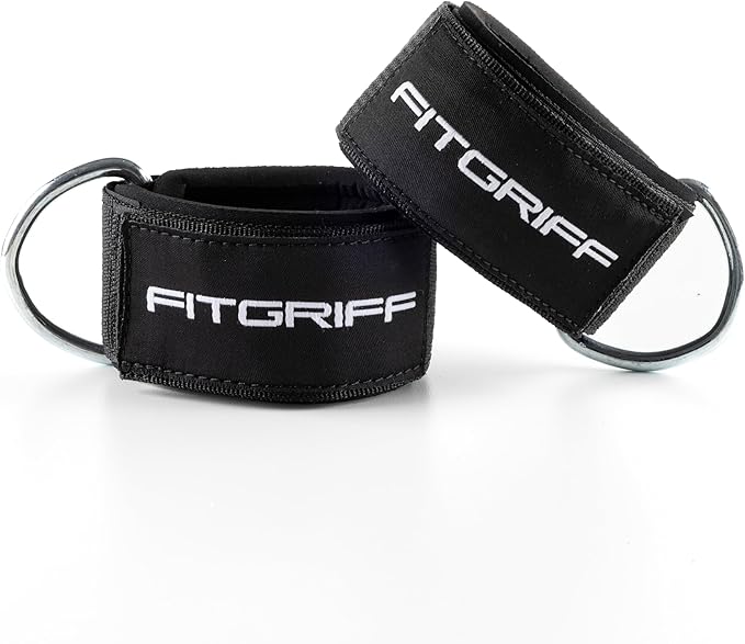 Fitgriff® Ankle Straps V2 for Cable Machine (2 Pieces) - Gym Workout Equipment - Leg Pulley Attachment, Kickback Straps
