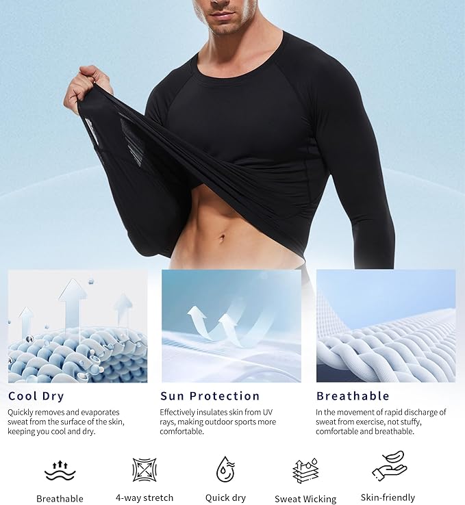 Compression Shirt Men Long Sleeve Quick Dry T-Shirt Athletic Workout Base Layer Running Sports Gym Undershirts