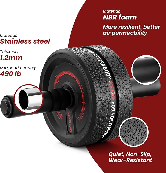Upgraded Ab Roller Wheel. Abdominal Training Roller for Men/Women, Abdominal Wheels Widened to 3.4 ", Rubber Tread of The Abdominal Wheel Upgraded, Max Weight 490 lbs