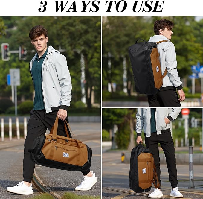 Laripwit Gym Bags for Men, 40L Medium Sports Travel Duffel Bag with Shoe Compartment & Wet Pocket Lightweight Gym Duffle Bag Backpack Multipurpose Weekender Overnight Backpack for Women, Brown