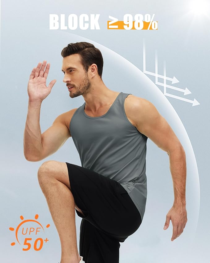 MAGCOMSEN Men's UPF 50+ Tank Top Quick Dry Summer Workout Muscle Sleeveless Shirts for Swim Beach Bodybuilding