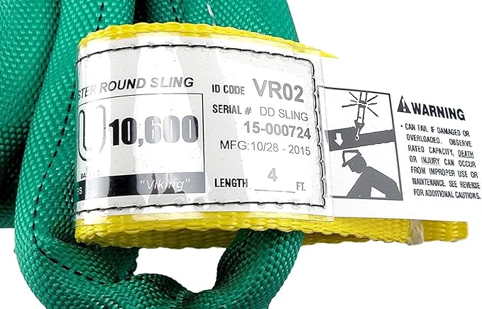USA Made VR2 X 4' Green Slings 4'-30' Lengths in Listing, Double PLY Cover Endless Round Poly Lifting Slings, 5,300 lbs Vertical, 4,240 lbs Choker, 10,600 lbs Basket (USA Poly)(4 FT)