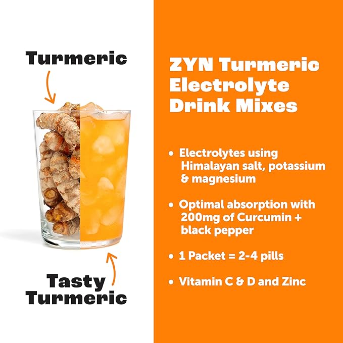 ZYN Electrolytes Powder Hydration Packets with Vitamins, Zinc & Turmeric Curcumin for Gut Health, Immune Support, Low Sugar Electrolyte Drink Mix Packets with Piperine, Passion Fruit Lemonade, 16 Pack