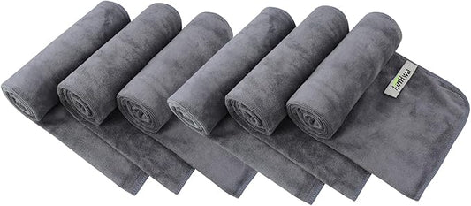 KinHwa Gym Towels for Sweat Absorbent Workout Towels Soft Microfiber Sports Towel Perfect Size for Workouts, Yoga, Running, Biking or Camping 16inch x 31inch 3 Pack… (Gray, 16inchx31inch 6 Pack)