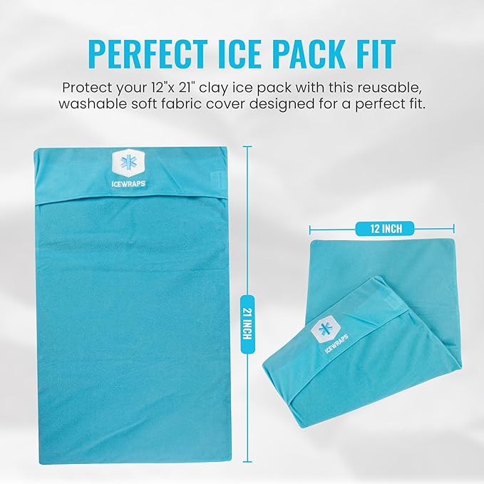 ICEWRAPS Extra Cover ONLY for 12"x21" Clay Ice Pack | Reusable and Washable Soft Fabric Cover for Cold Pack | Fabric Cold Compress Sleeve | 12"x21" Soft Ice Pack Cover | Blue Fabric Cover Only