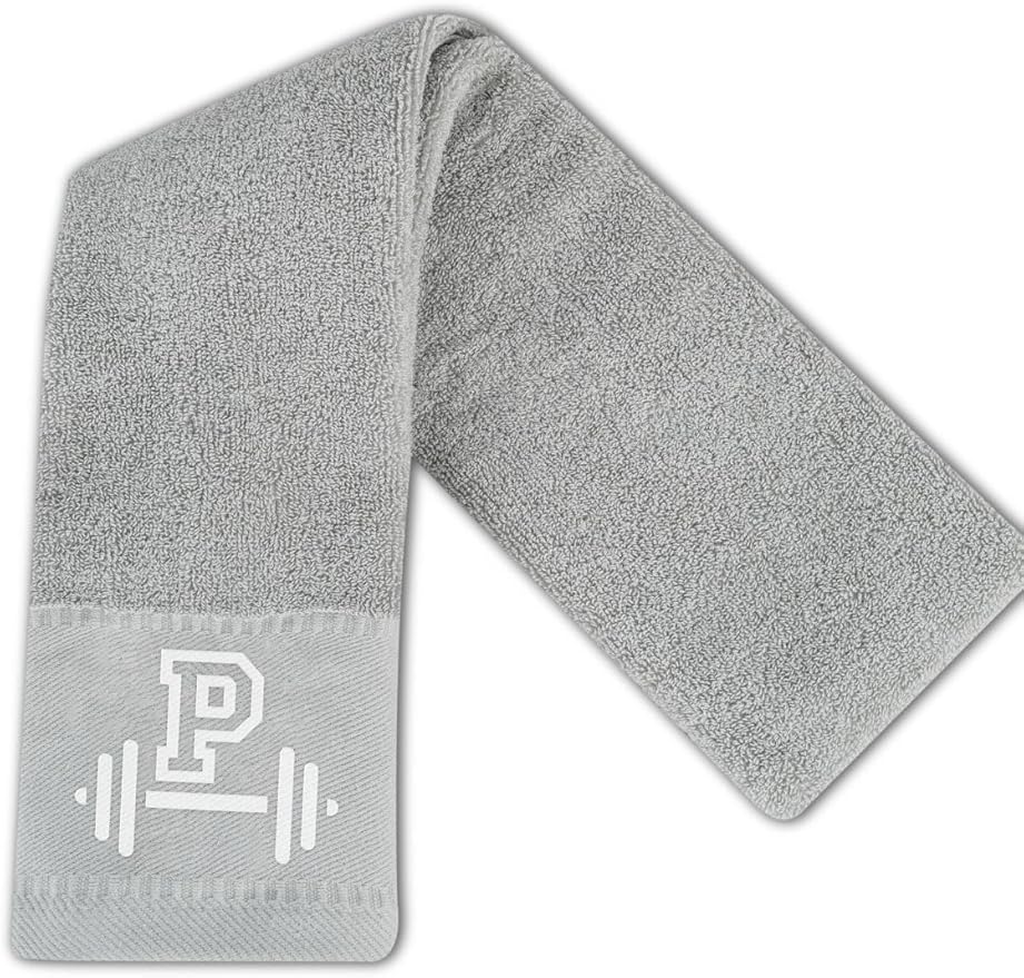 Gym Towel, Personalized Workout Gifts for Men, Women, Sports Lover, Exercise Fitness Gift for Gym Enthusiast on Birthday, Christmas, Soft and Absorbent Towel, Gray, Initial P