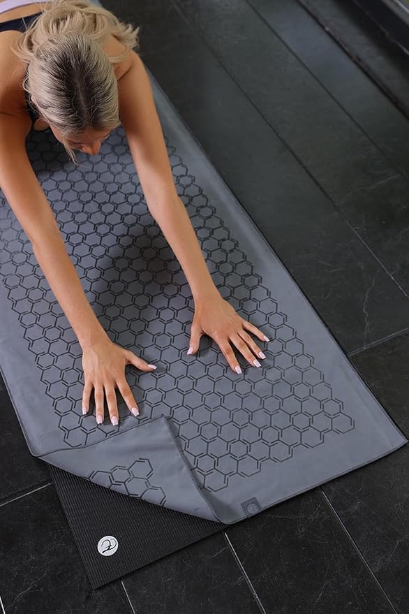 Eunzel Yoga Towel for Hot Yoga,Non-Slip Double Sided Silicone Grip Towel Absorbent Microfiber Towel for Hot Yoga, Vinyasa and Power 26.5"x72", Grey