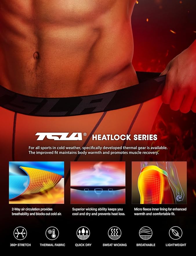 TSLA Men's Thermal Compression Pants, Athletic Sports Leggings & Running Tights, Wintergear Base Layer Bottoms