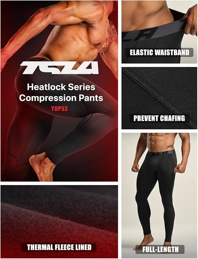 TSLA Men's Thermal Compression Pants, Athletic Sports Leggings & Running Tights, Wintergear Base Layer Bottoms