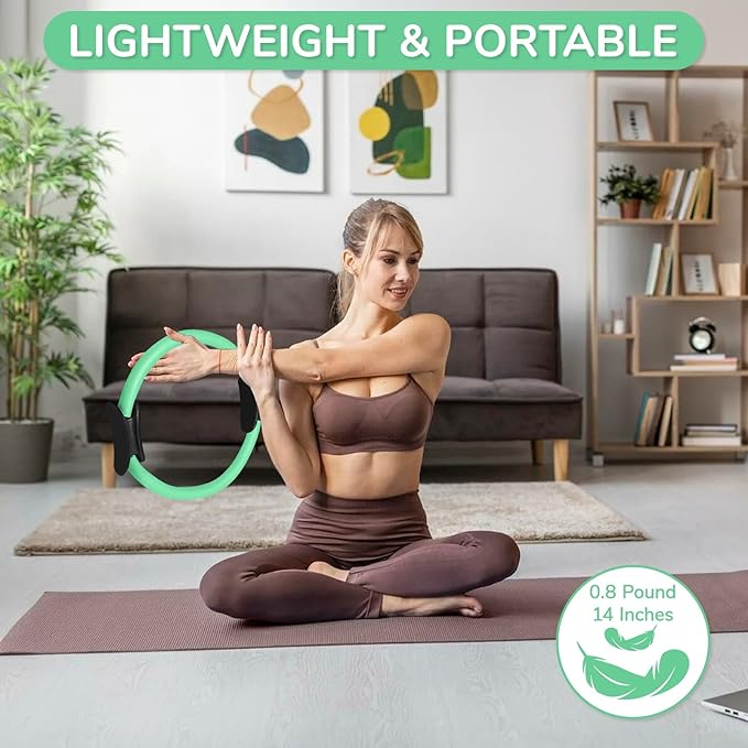 TOPZGLEEY Pilates Ring Set – 14" Anti-Deformation Magic Circle with Padded Handles, Mini Ball, 5 Resistance Bands, Guide, Pilates Equipment for Home Workout