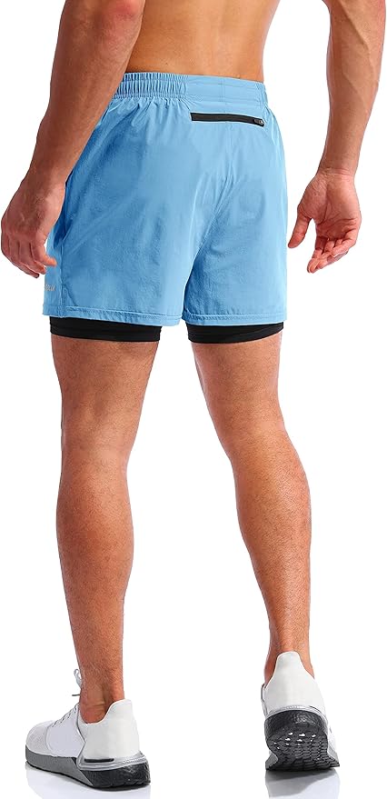Pudolla Men’s 2 in 1 Running Shorts 5" Quick Dry Gym Athletic Workout Shorts for Men with Phone Pockets