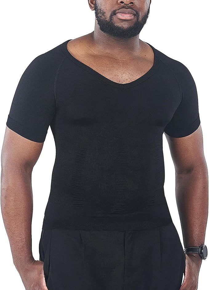 KOCLES Gynecomastia Compression Shirts for Men, Shapewear Slimming Body Shaper Undershirt, V-Neck Baselayer T-Shirt Workout