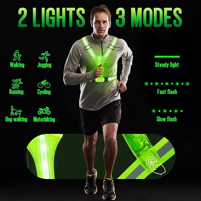LED Reflective Vest Running Gear, Light Up Running Vest Rechargeable, Safety Night Running Gear for Walking Running Cycling