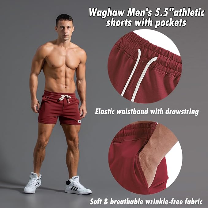 Mens 5 Inch/7 Inch Cotton Shorts Mens Sweat Athletic Shorts for Men Gym Worket Shorts with Pockets