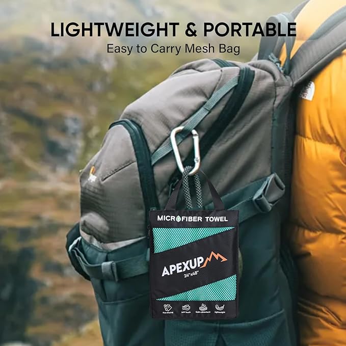 APEXUP Microfiber Travel Towel, Ultra Absorbent Quick Dry Towels, Lightweight Gym Sports Camping Towel for Workout, Yoga, Beach, Shower, Swimming (48"×24", Mint Color)