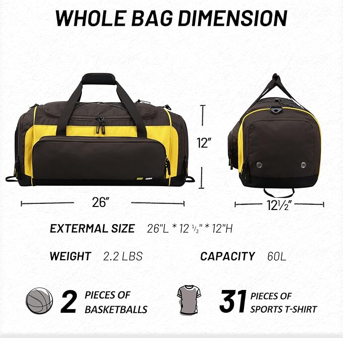 MIER Large Duffel Bag Men's Gym Bag with Shoe Compartment, 60L
