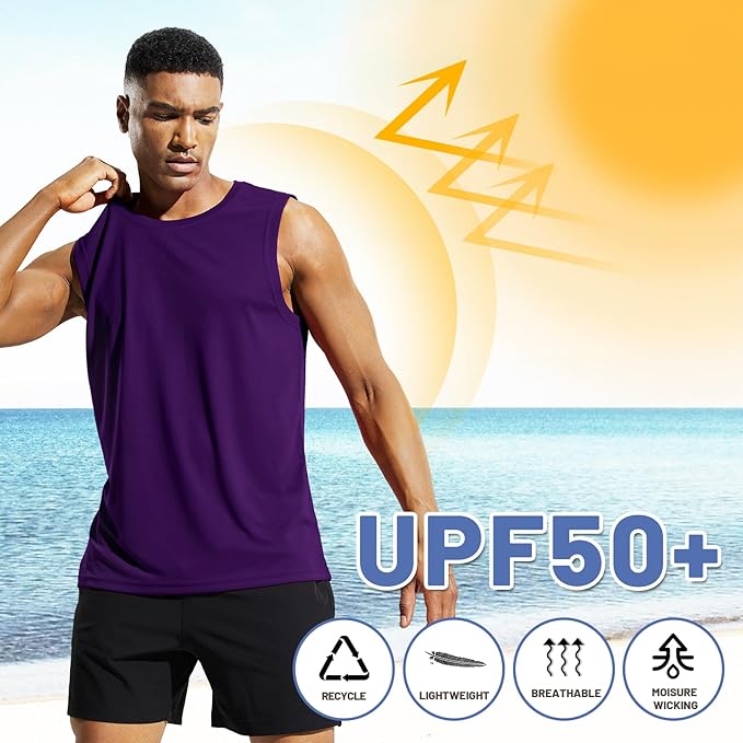 MIER Men's Workout Tank Tops UPF 50+ Swim Shirts Quick Dry Running Sleeveless UV Protection Muscle Tees