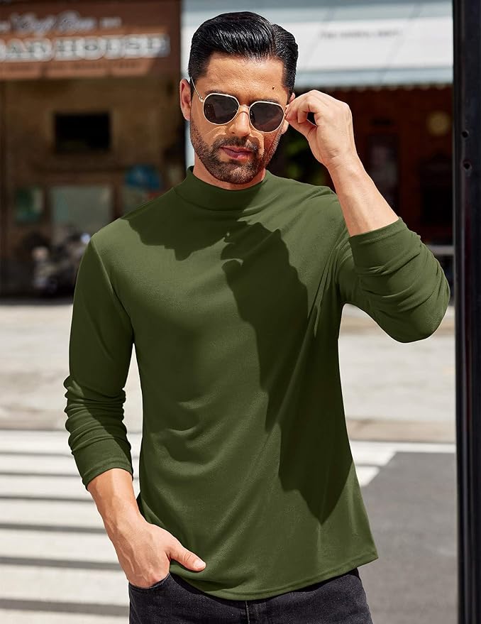 COOFANDY Mens Mock Turtleneck T-Shirts Long Sleeve Solid Color Tees Shirts Basic Casual Slim Fit Pullover T Shirts