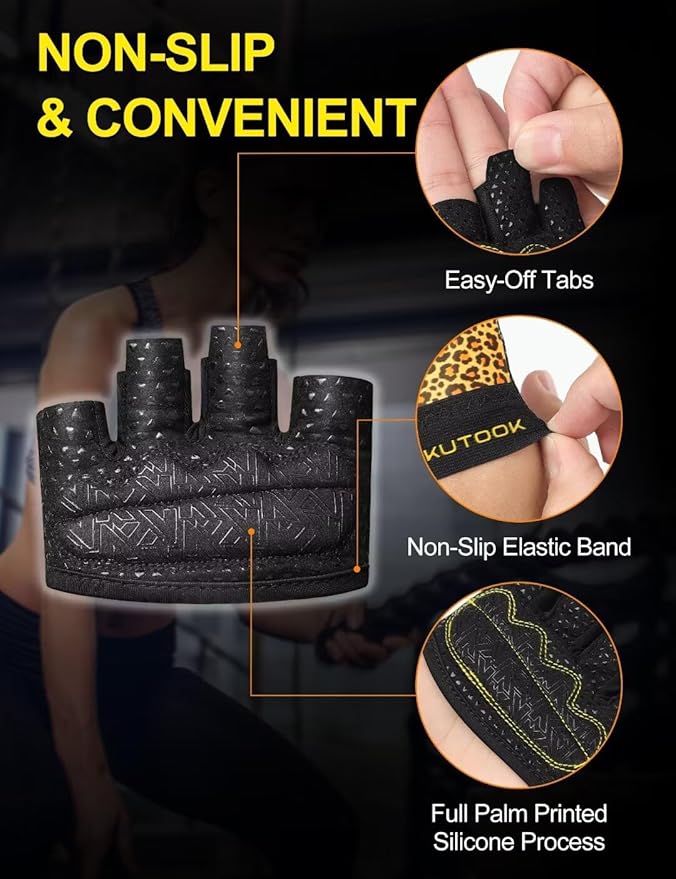 KUTOOK Weight Lifting Workout Gloves for Men/Women, 3mm XRD Padding Grip Gym Gloves, Breathable Partial Gloves for Calluses, Weightlifting Gloves for Exercise, Kettlebell, Pull-Ups, Cross Training