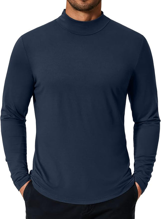 COOFANDY Mens Mock Turtleneck T-Shirts Long Sleeve Solid Color Tees Shirts Basic Casual Slim Fit Pullover T Shirts