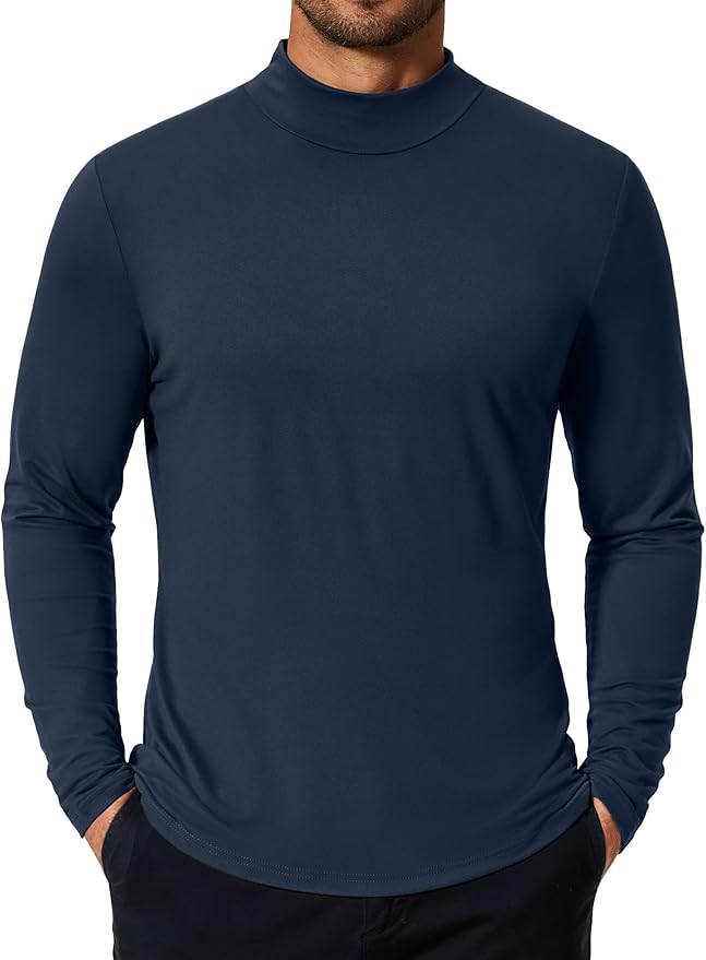 COOFANDY Mens Mock Turtleneck T-Shirts Long Sleeve Solid Color Tees Shirts Basic Casual Slim Fit Pullover T Shirts