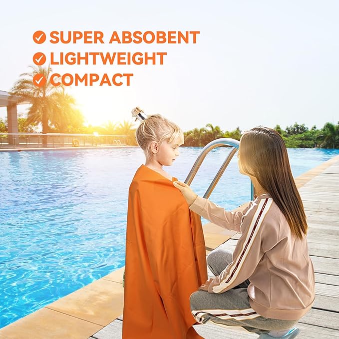 Microfiber Beach Towel-Perfect for Travel, Sports, Camping, Swimming, Yoga, Gym- Quick Dry, Sand Free, Compact, Lightweight, Absorbent (Orange,Small(101x50cm, 40x20”))
