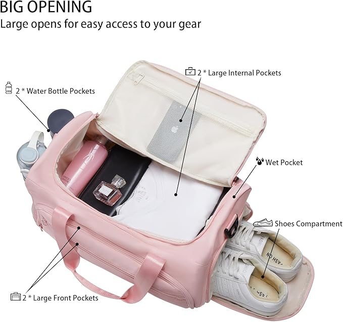 Gym Bag for Men Women, Small Fitness Workout Sports Bag with Wet Pocket & Shoes Compartment, Water Resistant Overnight Weekender Duffel Bag