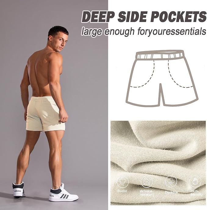 Mens 5 Inch/7 Inch Cotton Shorts Mens Sweat Athletic Shorts for Men Gym Worket Shorts with Pockets